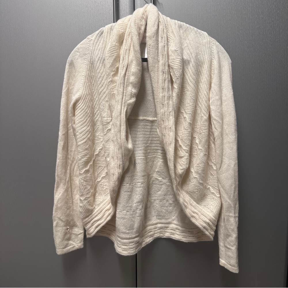 Laundry By Shelli Segal Cream Cardigan Sweater with Draped Design